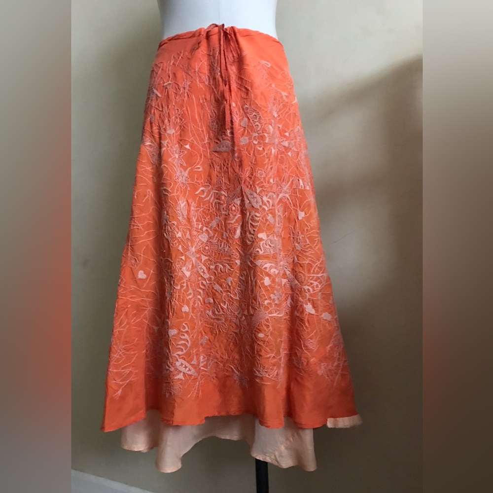 Chan Luu Silk Ballet Embroidered Skirt in Tangerine - Picture 4 of 16